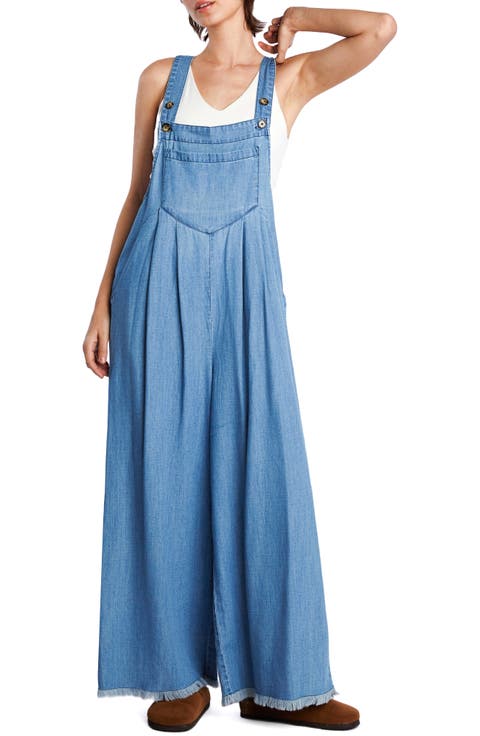 Claire Wide Leg Denim Overalls
