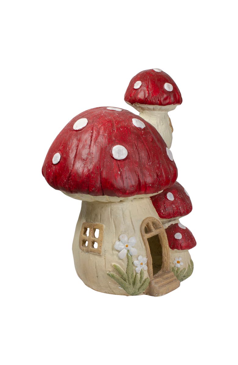 Northlight 18" Red and Beige Mushroom House Outdoor Garden Statue, Alternate, color, Red