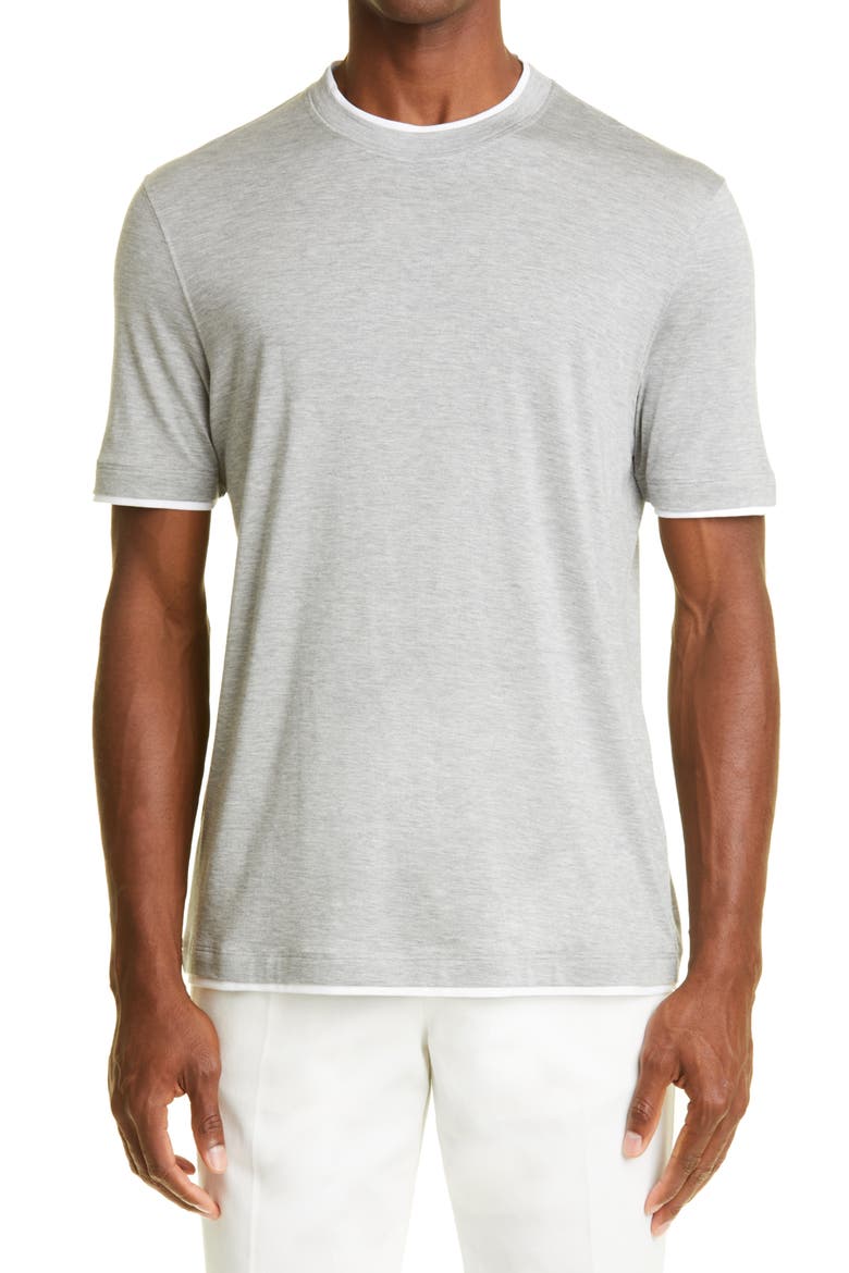 Tipped Silk & Cotton T-Shirt, Main, color, CD277-GREY