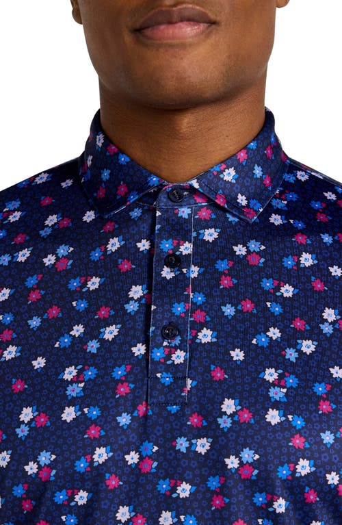 Redvanly Leone Floral Performance Golf Polo In Midnight Navy