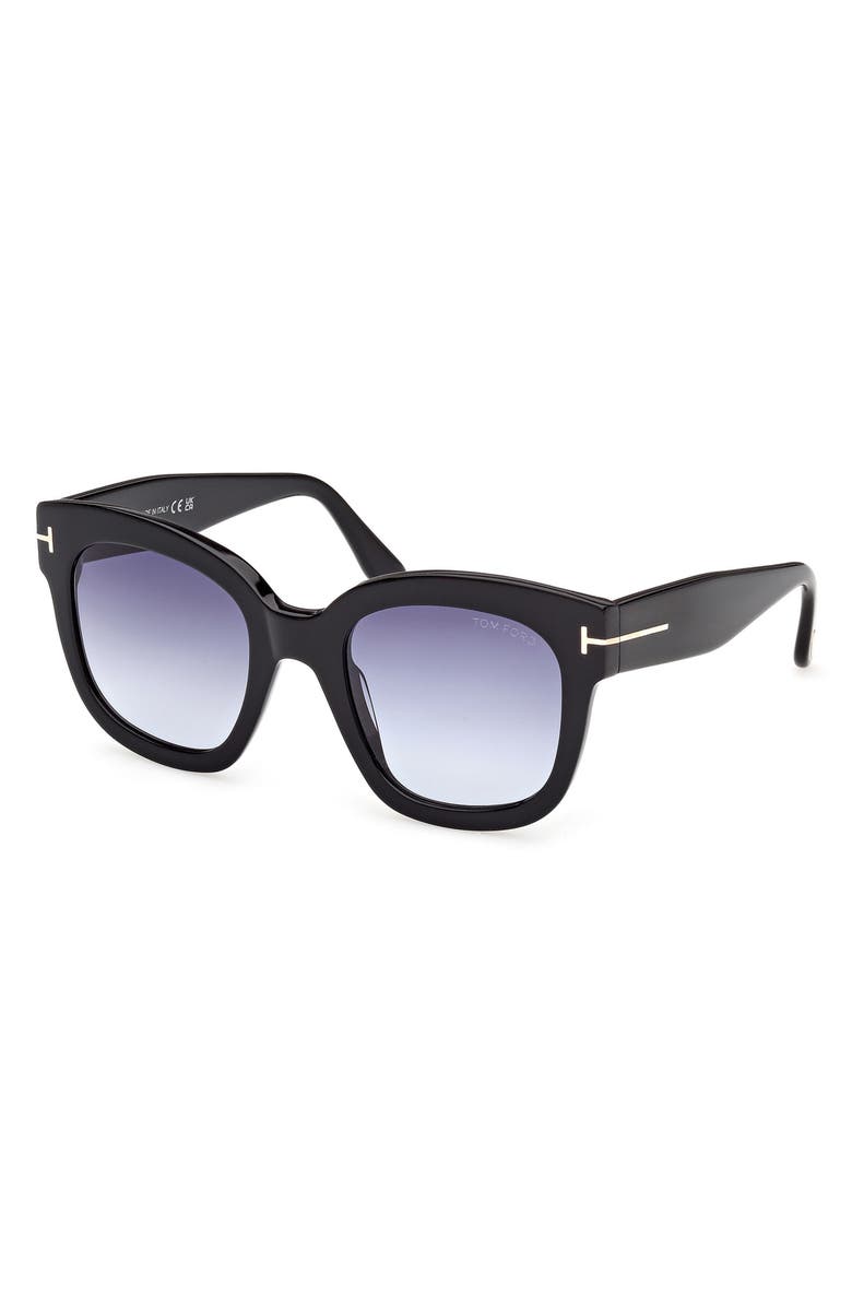TOM FORD Beatrix 52mm Gradient Geometric Sunglasses, Alternate, color, Shiny Black / Gradient Blue