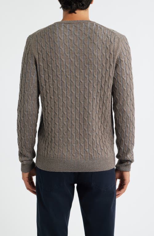Jack Victor Crewneck Merino Wool Cable Sweater In Brown
