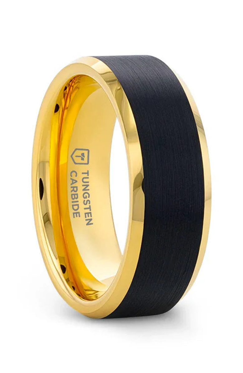 Larson Jewelers Gaston Tungsten Beveled Ring With Brushed Center, Alternate, color, Black / Gold 6Mm