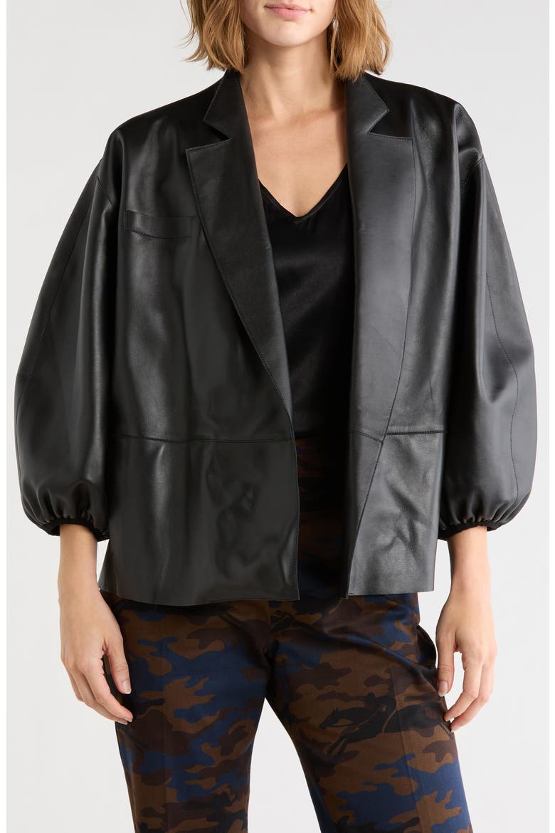 Leather Balloon Sleeve Jacket, Main, color, BLACK