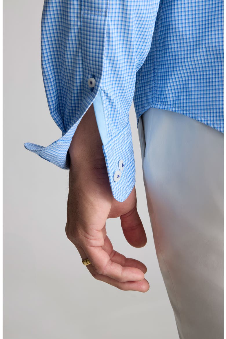 Bravo Microcheck Performance Button-Up Shirt, Alternate, color, BLUE