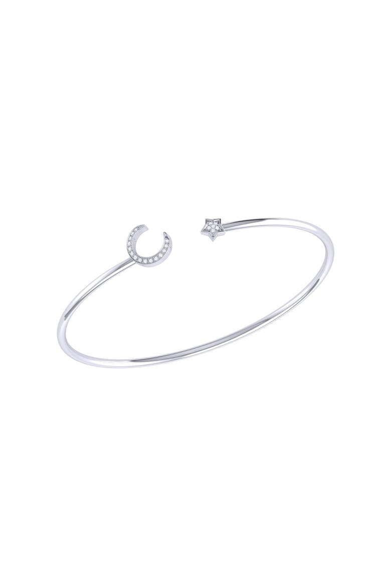 Moonlit Star Sterling Silver Diamond Adjustable Cuff, Main, color, Silver