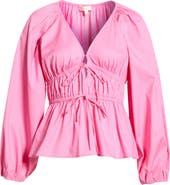 WAYF Jess Drawstring Stretch Cotton Poplin Top