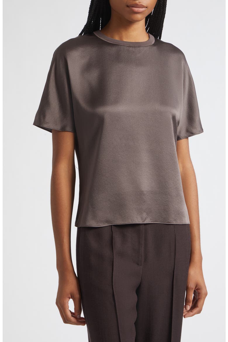Lena Crewneck Silk T-Shirt, Alternate, color, MAUVE