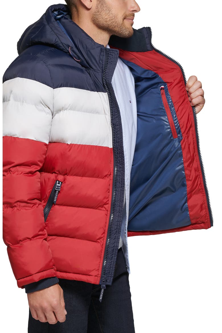 Nylon Classic Puffer Jacket, Alternate, color, MIDNIGHT/ BUFF/ RED