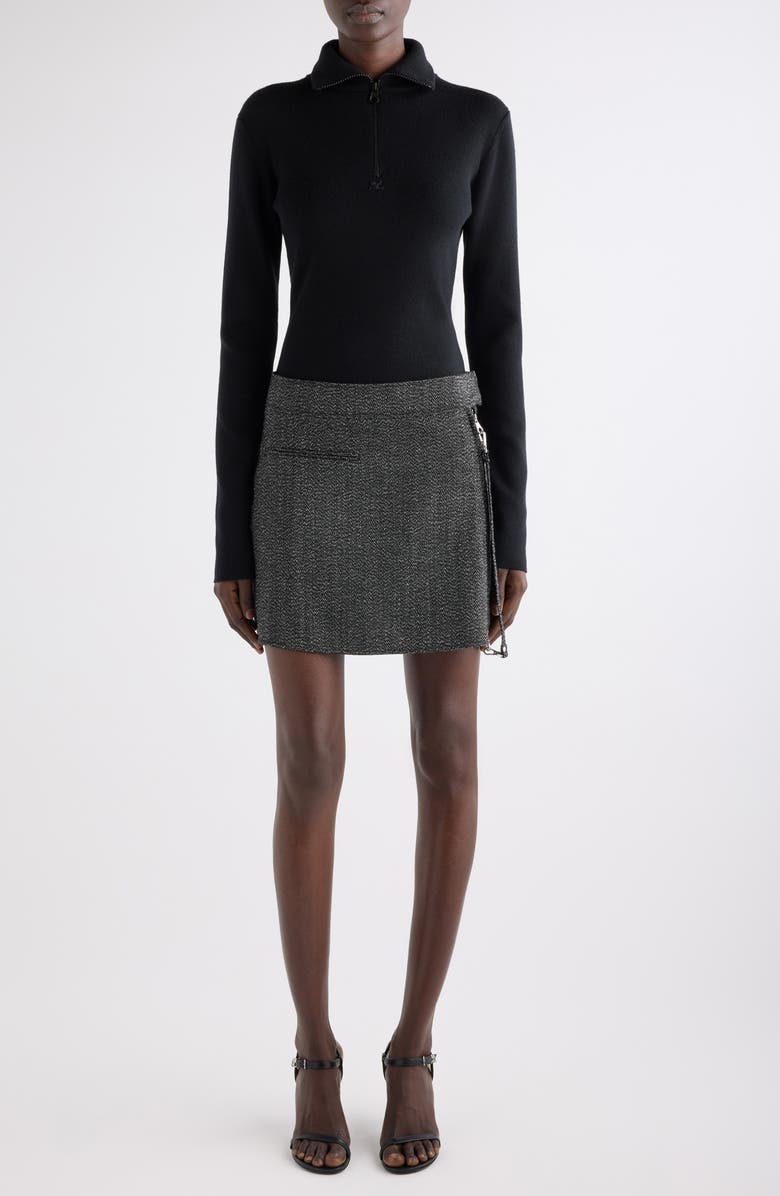 Courrèges Merino Wool Mock Neck Half Zip Sweater, Alternate, color, Black