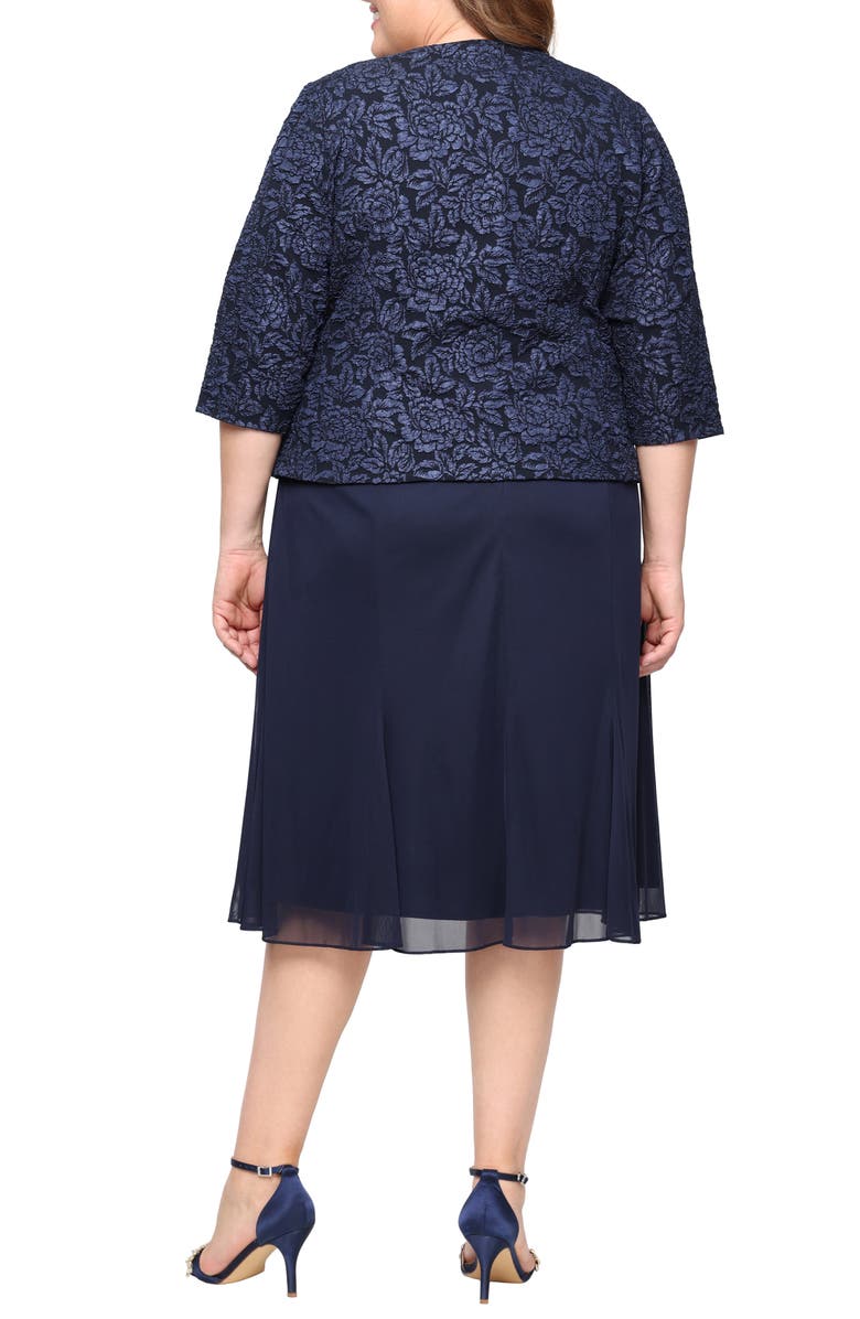 Alex Evenings Jacquard Cocktail Dress with Jacket, Alternate, color, Navy