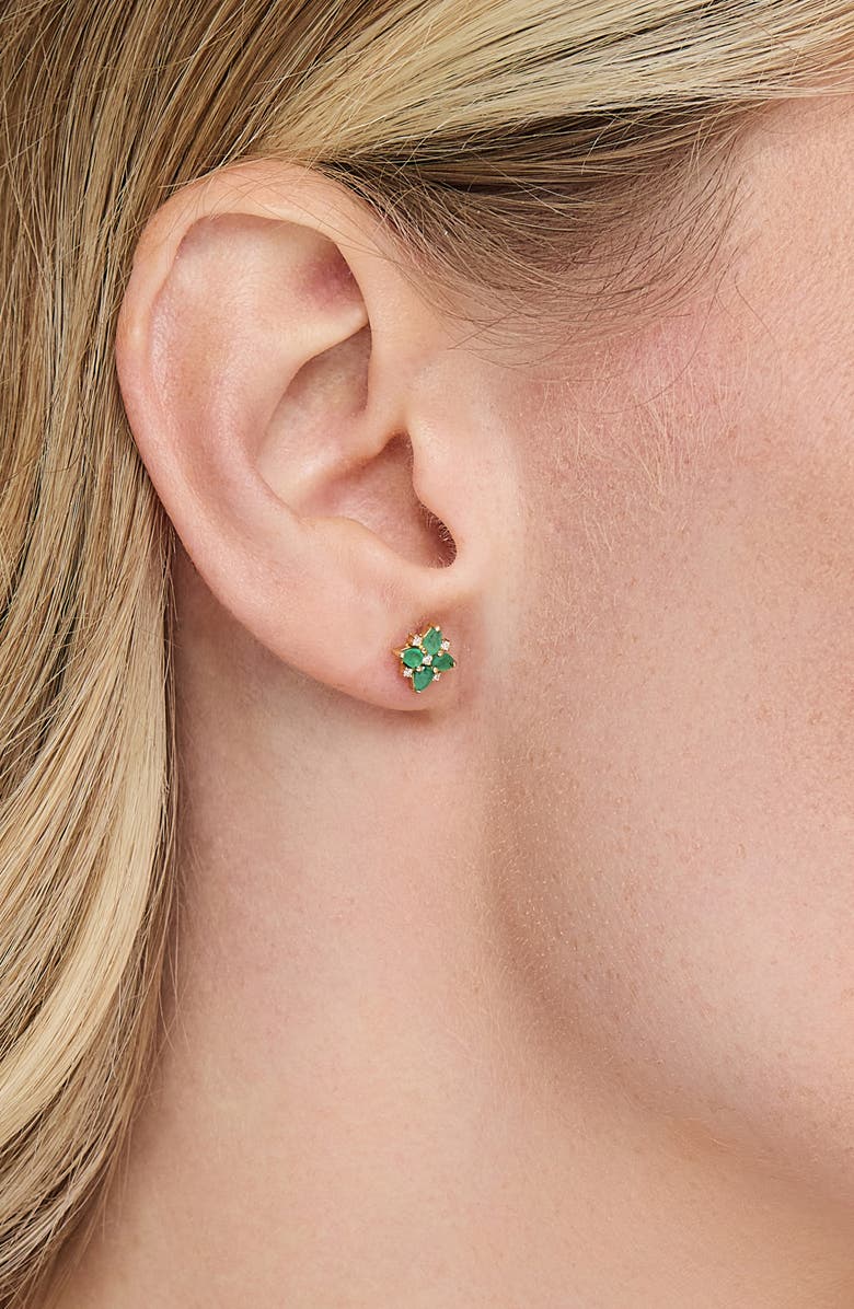 Bony Levy El Mar Emerald & Diamond Flower Stud Earrings, Alternate, color, 18K Yellow Gold