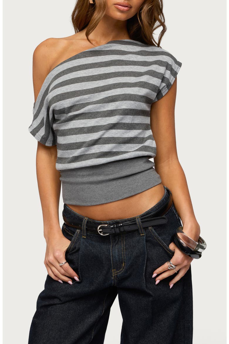 Kittie One-Shoulder Stripe Knit Top, Main, color, DARK-GRAY-MELANGE