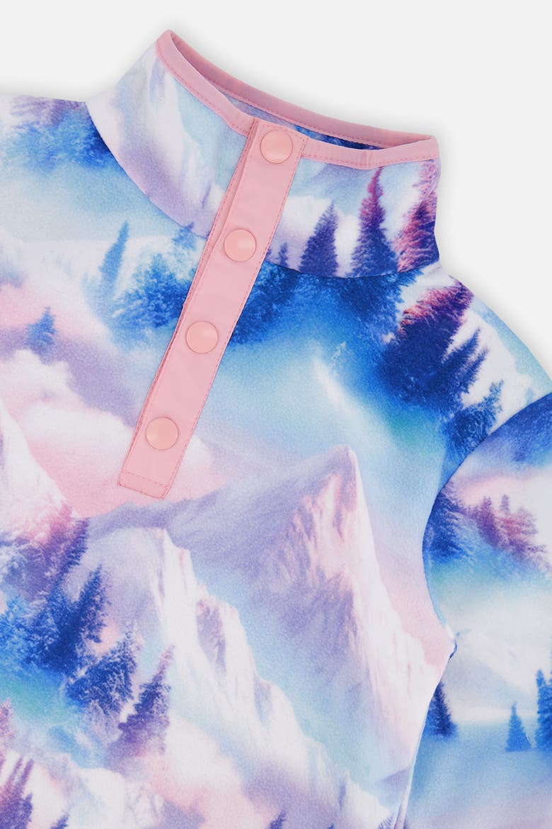 Mid-Season Plush Half-Zip Stand Collar Polar Jacket, Alternate, color, Blue and Pink Mountain Print