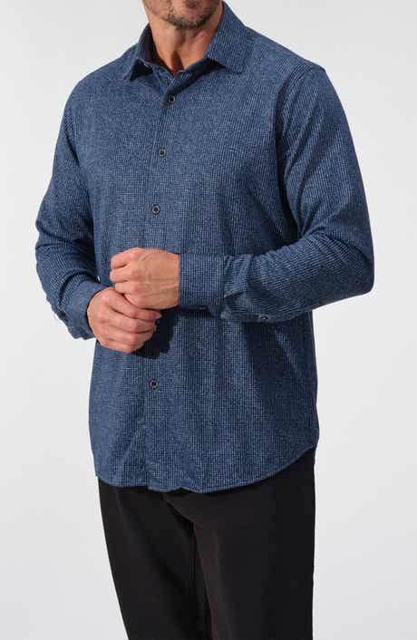 STUDIO GARNET LOS ANGELES Abstract Print Stretch Knit Button-Up Shirt