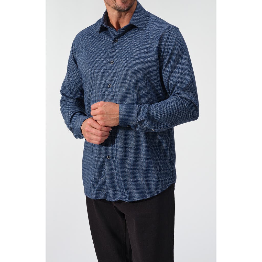 Studio Garnet Los Angeles Abstract Print Stretch Knit Button-up Shirt In Purple