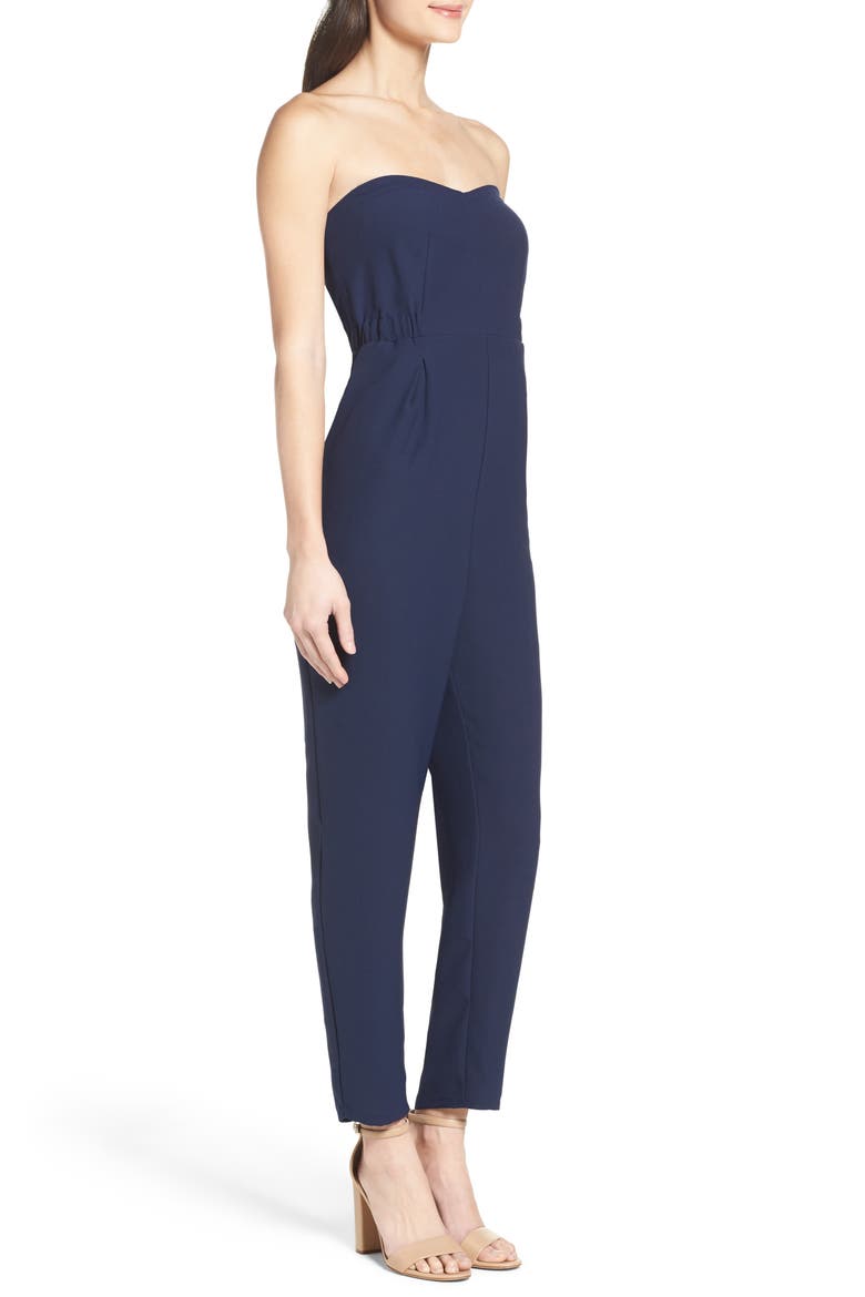 Strapless Crepe Jumpsuit, Alternate, color, NAVY