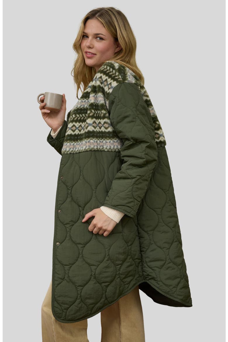 Plush Fleece Quilted Long Jacket, Alternate, color, OLIVE