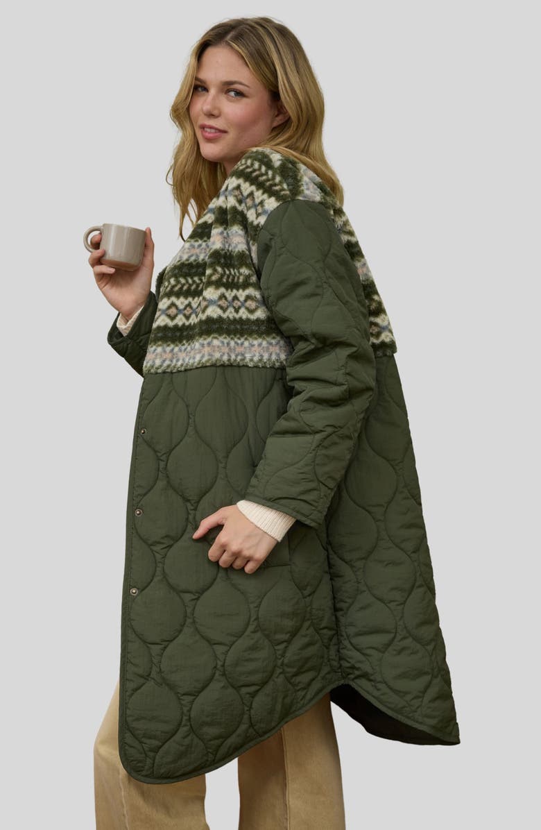 Blu Pepper Plush Fleece Quilted Long Jacket, Alternate, color, Olive