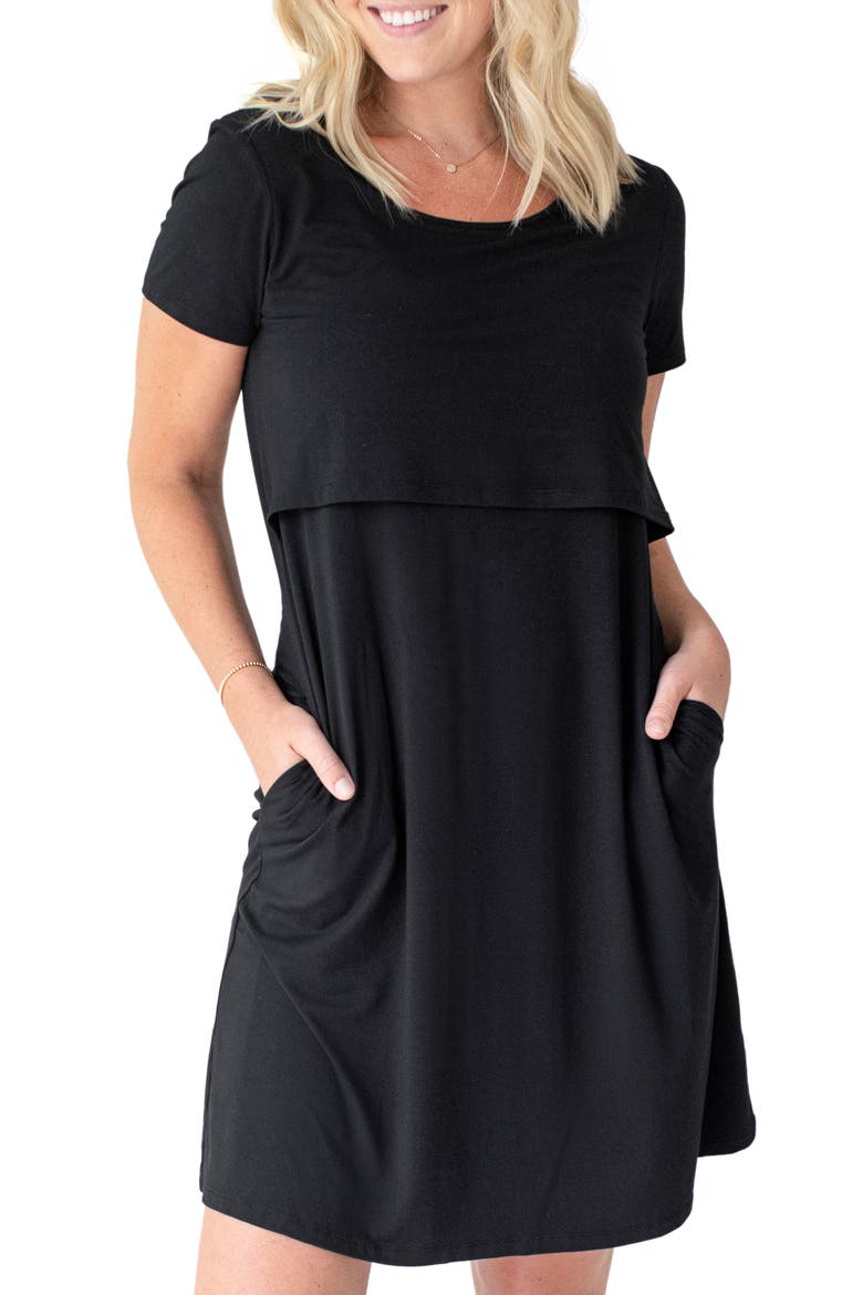 Eleanora Maternity/Nursing Lounge Dress, Main, color, BLACK