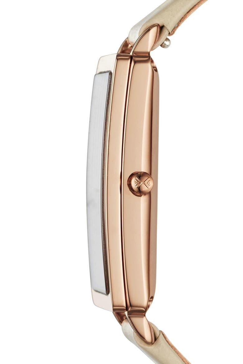 'Hagen' Rectangle Leather Strap Watch, 22mm x 35mm, Alternate, color, TAUPE/ CHARCOAL/ ROSE GOLD