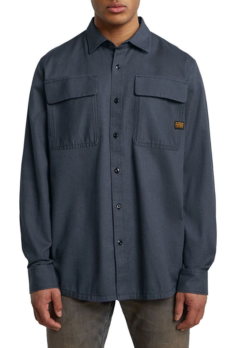 CPO Regular Fit Cotton & Linen Button-Up Shirt, Main, color, INDIA INK