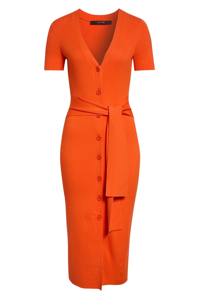 Agnes Tie Front Knit Dress, Alternate, color, FLAME