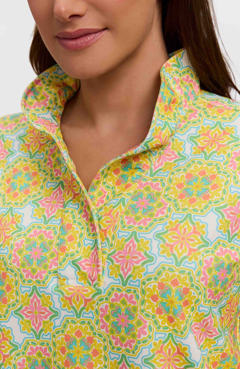 Foxcroft Tammy Tile Print Ruffle Collar Top, Alternate, color, Yellow Multi