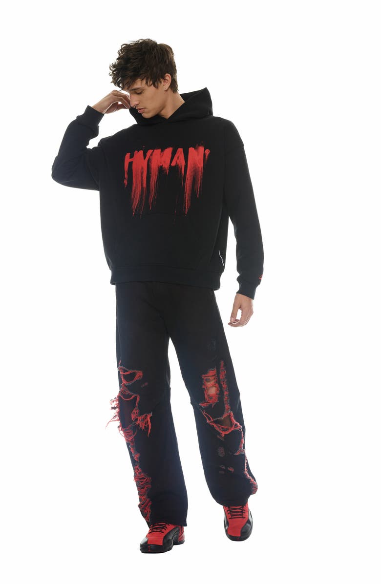 HVMAN Evolve Distressed Baggy Fit Jeans, Alternate, color, Black/ Red