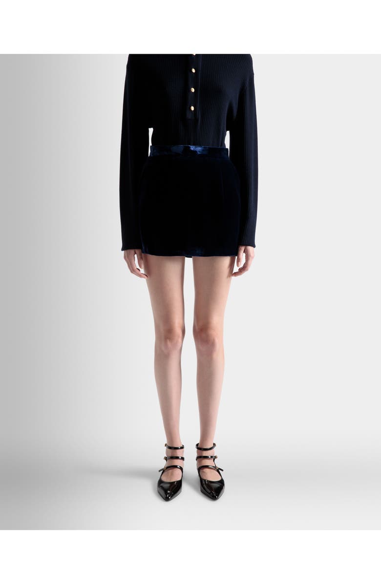 Bally Mini Skirt In Marine Velvet, Alternate, color, 