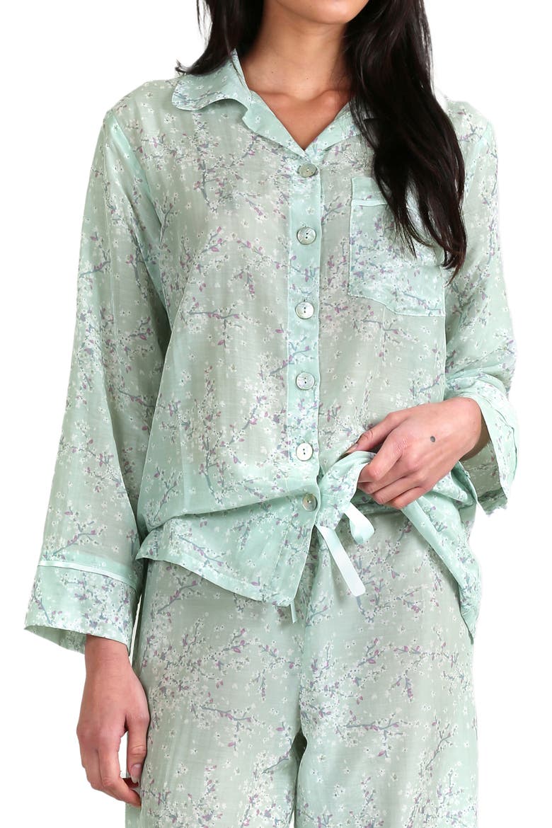 Cheri Blossom Cotton & Silk Pajamas, Alternate, color, SAGE