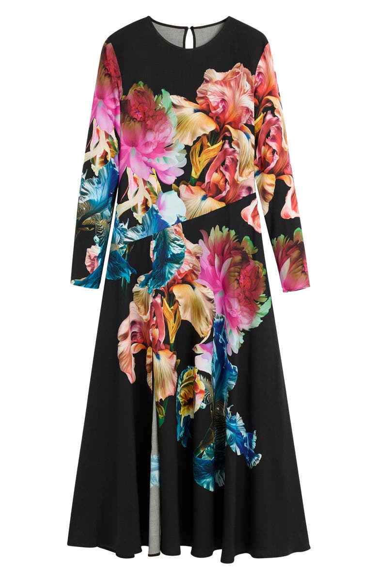 Desigual Floral Print Long Sleeve Midi Dress, Alternate, color, 