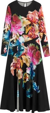 Desigual Floral Print Long Sleeve Midi Dress