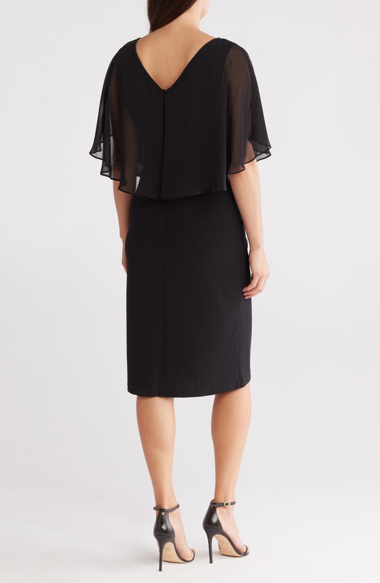 Connected Apparel Sheath Cocktail Dress & Cape, Alternate, color, Black