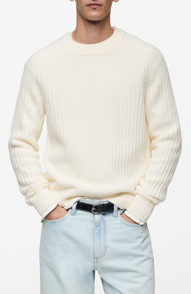 MANGO Crewneck Rib Sweater, Main, color, Off White