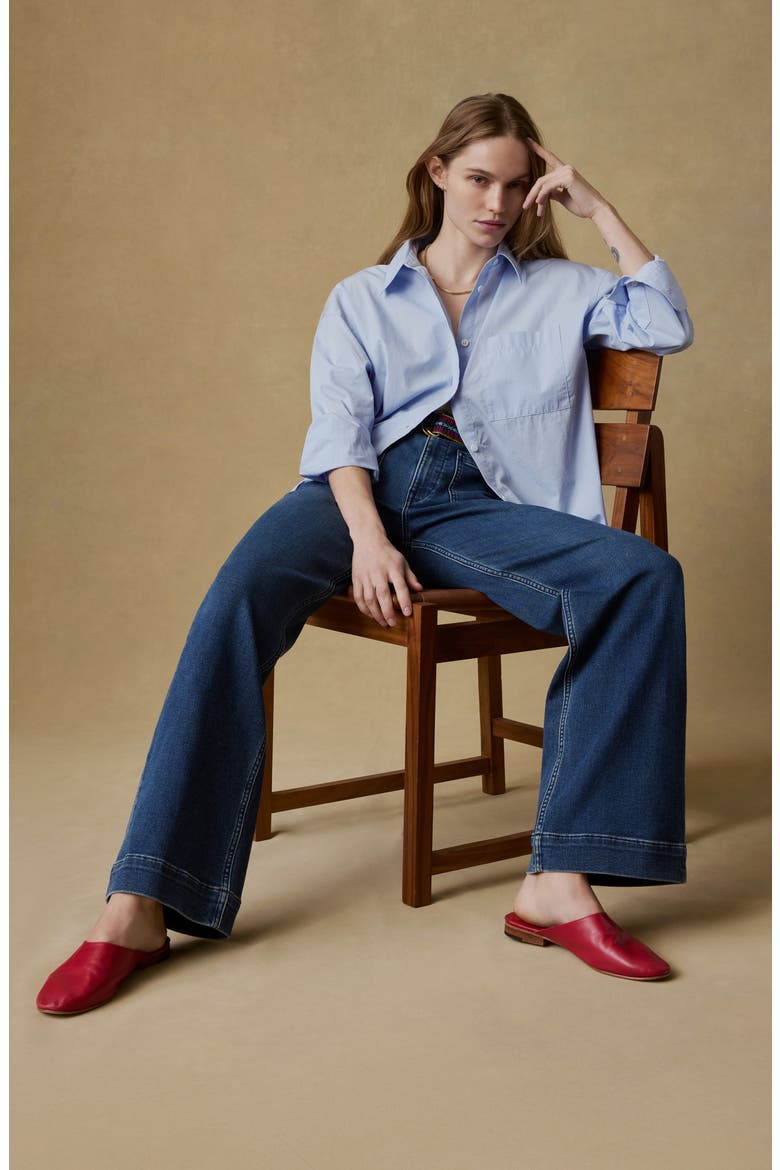 Coastal Relaxed Organic Cotton Button-Up Shirt, Alternate, color, BLUE CURRENT