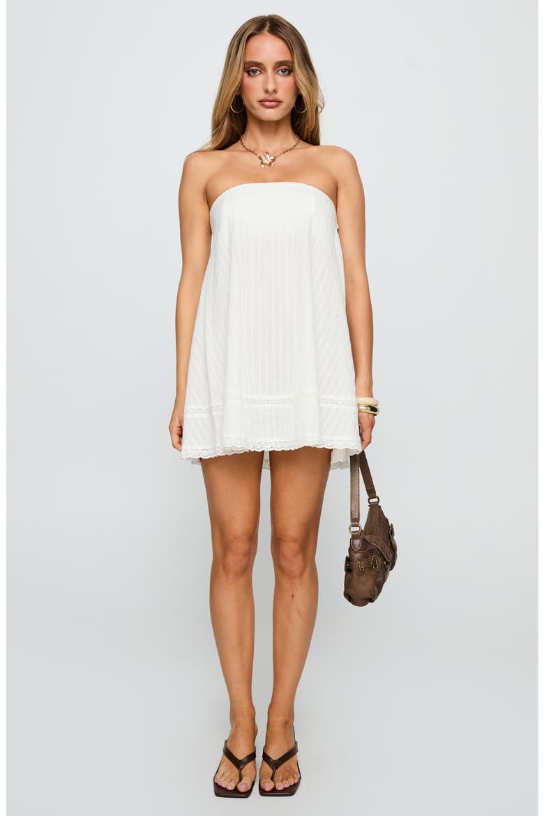 Strapless Swing Cotton Minidress, Alternate, color, WHITE