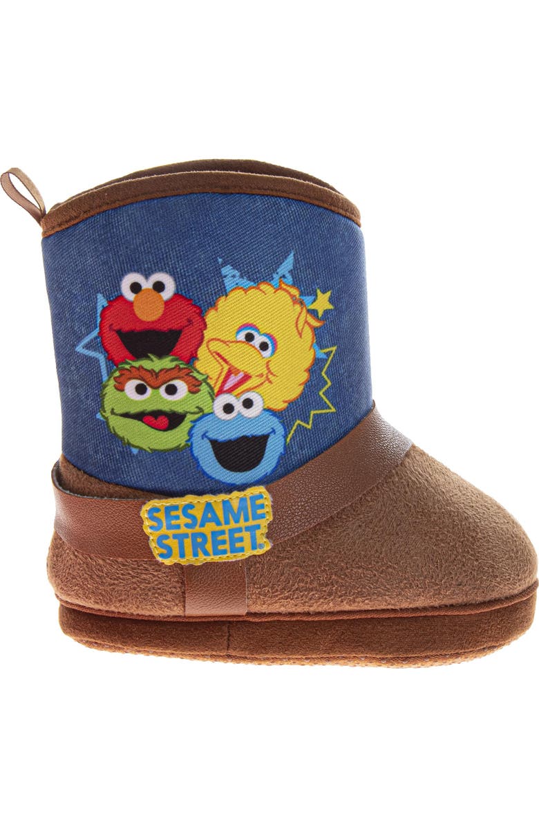 Sesame Street<sup>®</sup> Sesame Street Oscar, Cookie, and Big Bird Kids' Booties, Alternate, color, Brown Denim