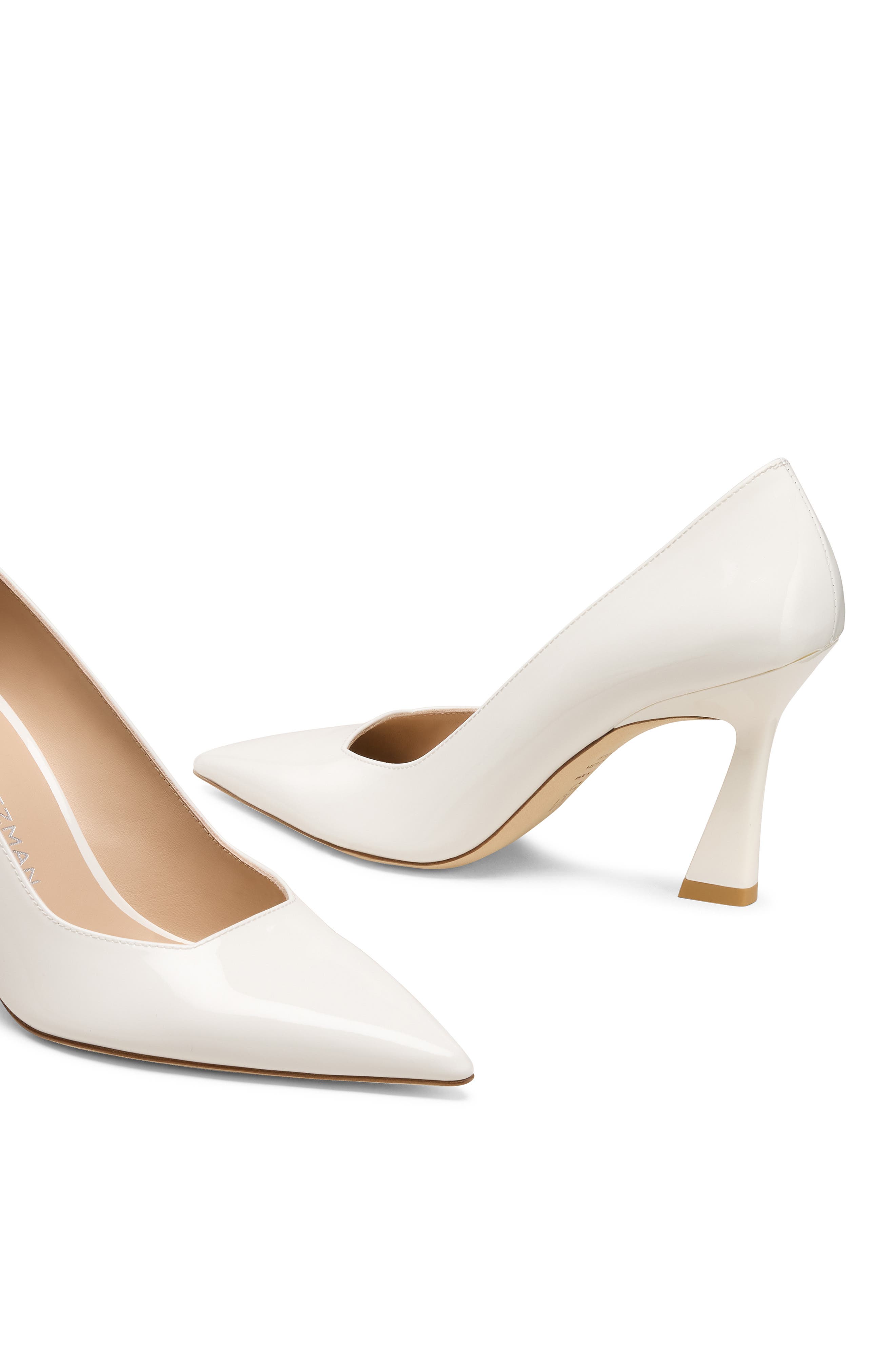 Stuart Weitzman Vinnie 85 Patent Leather Pointed Toe Pump, Alternate, color, Blanco