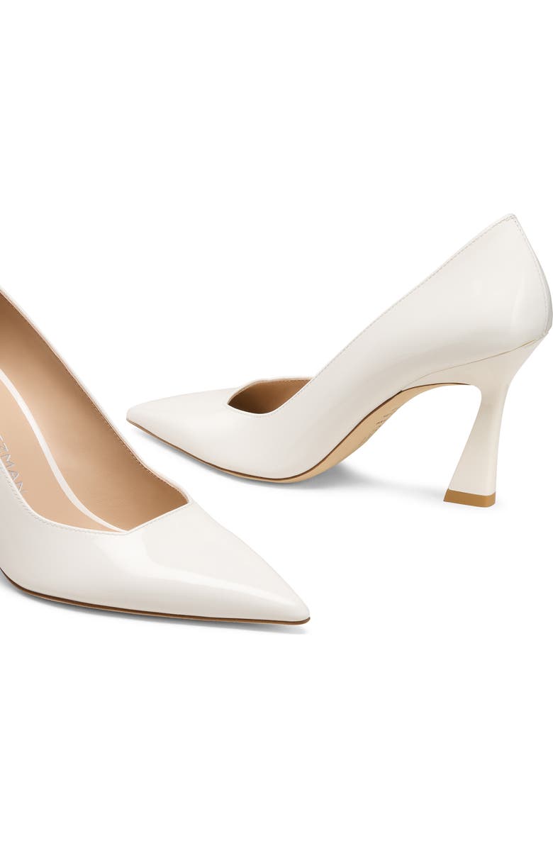 Stuart Weitzman Vinnie 85 Patent Leather Pointed Toe Pump, Alternate, color, Blanco