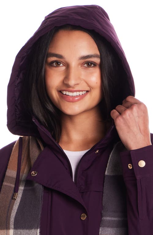 Gallery Water Resistant Insulated Stadium Coat With Removable Hood In Burgundy