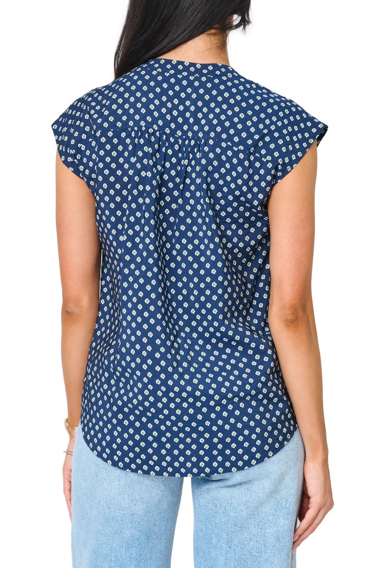 Split Neck Cap Sleeve High-Low Top, Alternate, color, NAVY DAISY