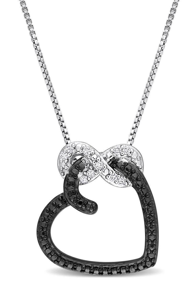 DELMAR Sterling Silver Diamond Infinity Heart Pendant Necklace - 0.05 ct., Main, color, Black