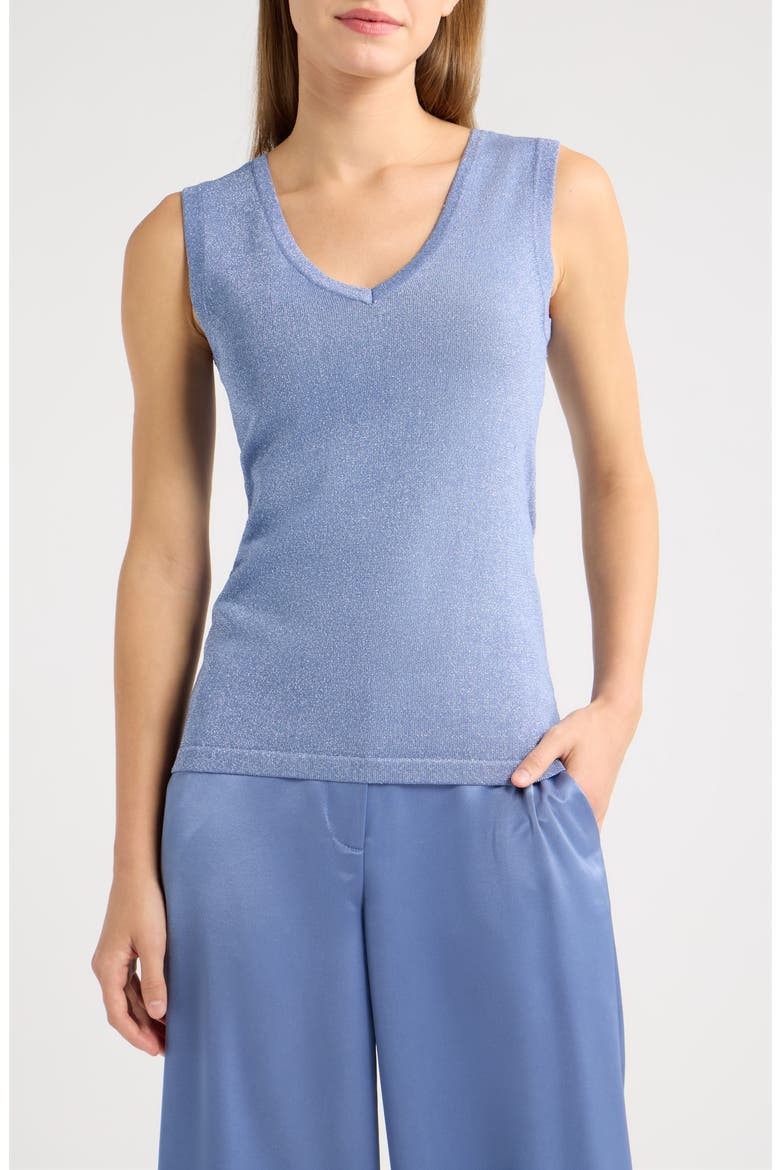 Metallic V-Neck Sweater Tank, Main, color, BLUE FROST
