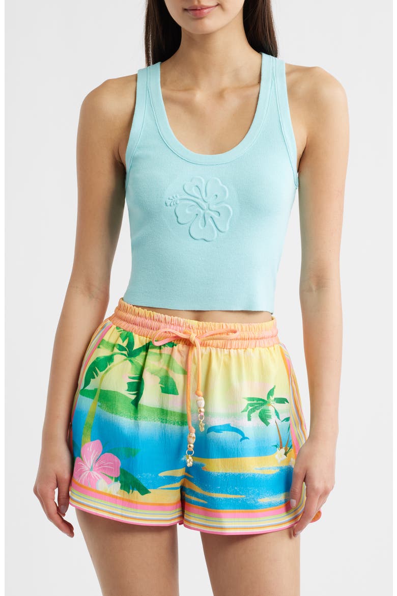 Flower Embossed Crop Tank, Main, color, PRETTY BLUE