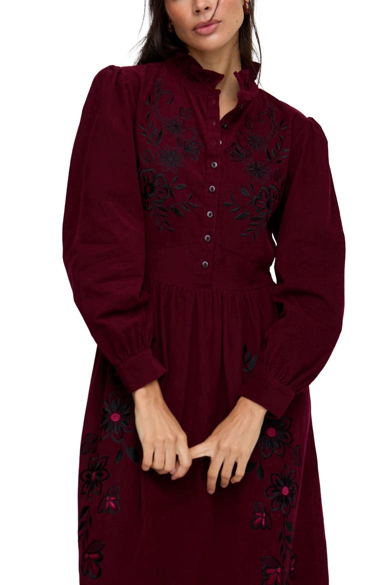 Puglia Corduroy Midi Dress, Alternate, color, Burgundy