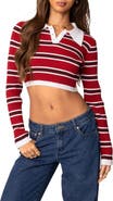 EDIKTED Stripey Collar Rib Crop Top