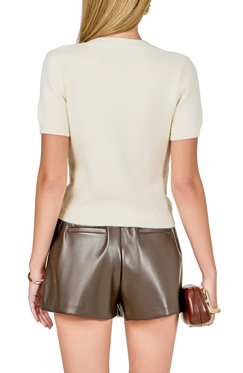 Endless Rose Bow Detail Short Sleeve Sweater, Alternate, color, Cream