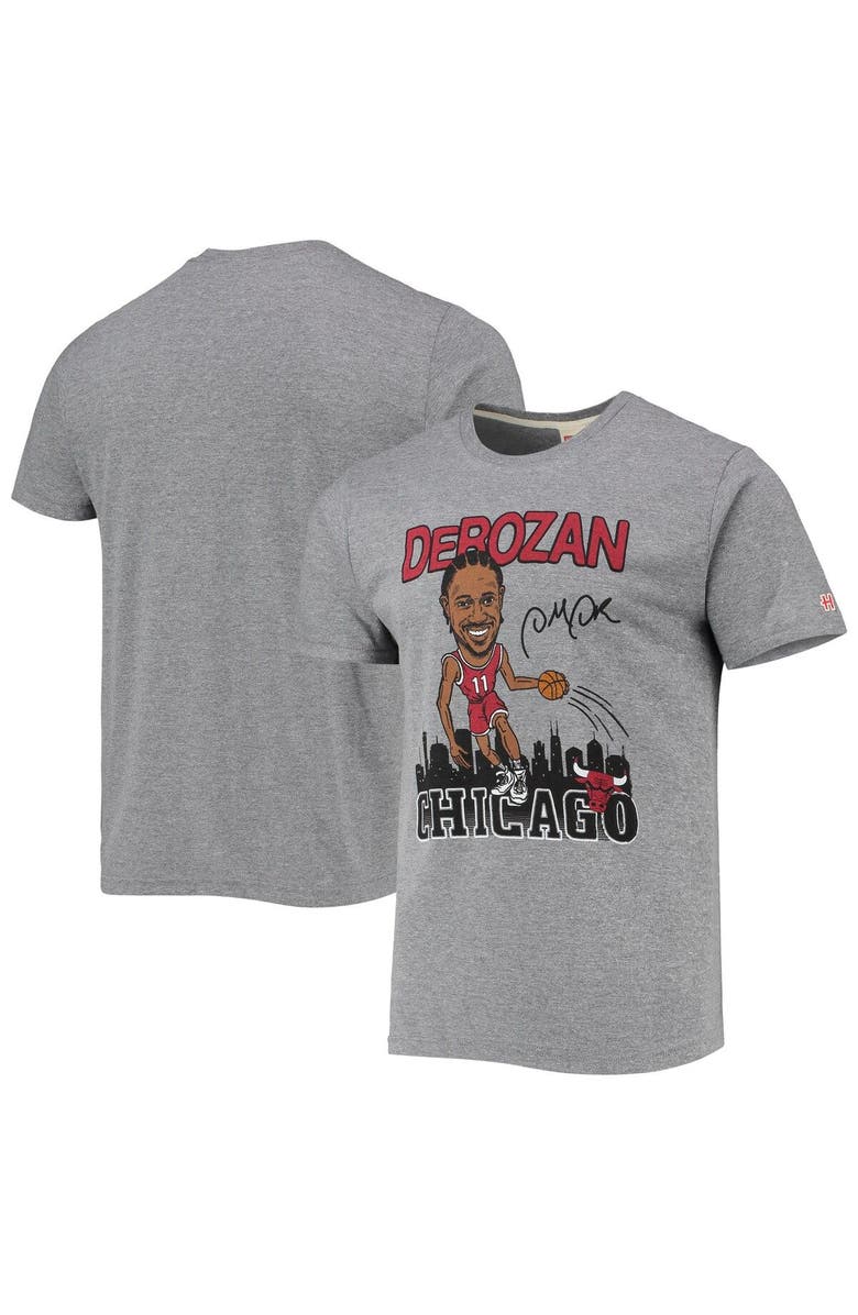 Homage Men's Homage DeMar DeRozan Heathered Gray Chicago Bulls Caricature Tri-Blend T-Shirt, Main, color,