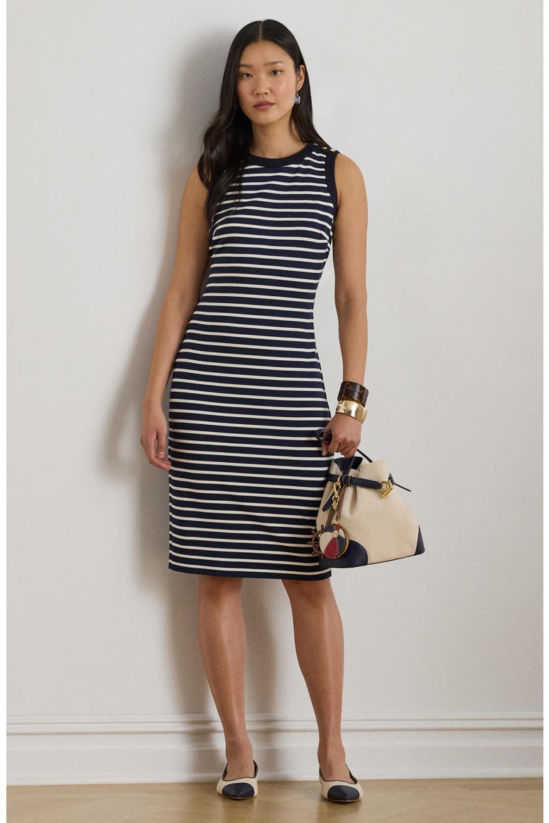 Stripe Ponte Crewneck Dress, Alternate, color, REFINED BLUE/ CREAM